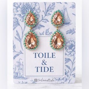 Toile & Tide Peach Crystal Teardrop Earrings | Turquoise Coastal Wedding Jewelry